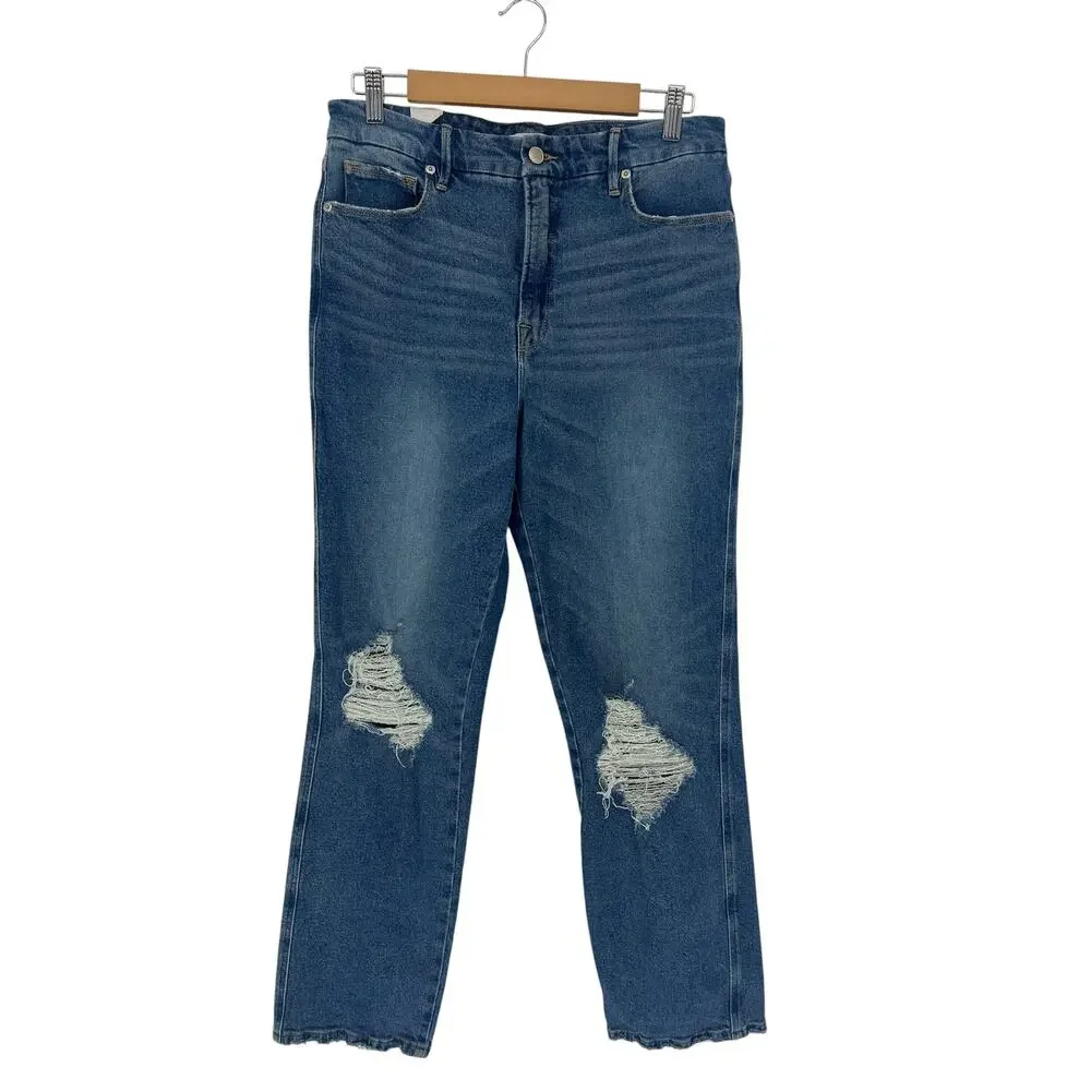 Good American Good Curve Straight Distressed Jeans 12/31 - Picture 2 of 7